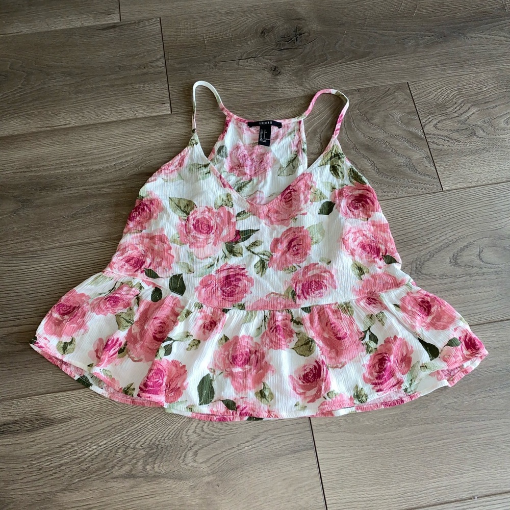 Floral pink/white tank top- forever 21